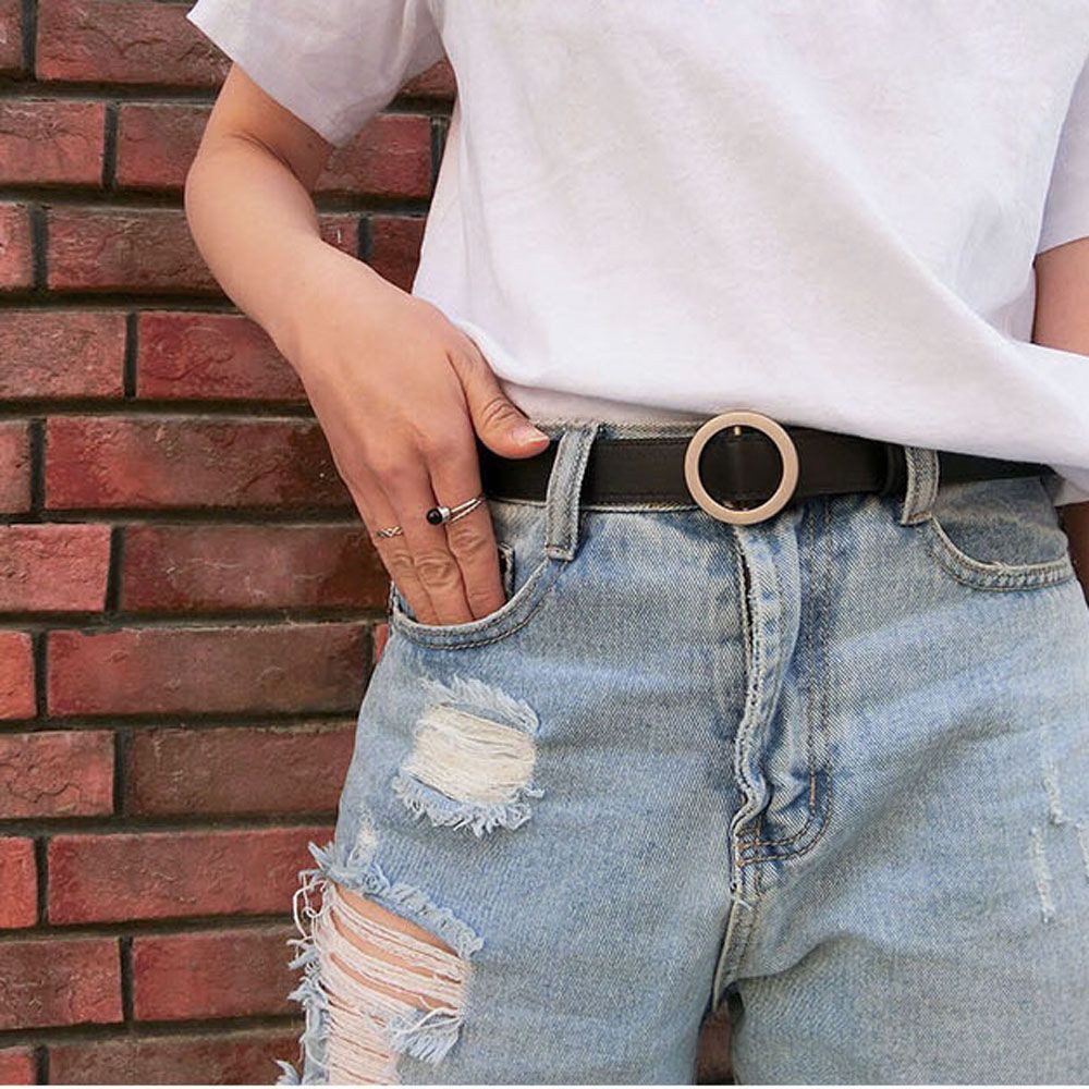 Thắt lưng da PU mặt tròn kim loại dễ thương