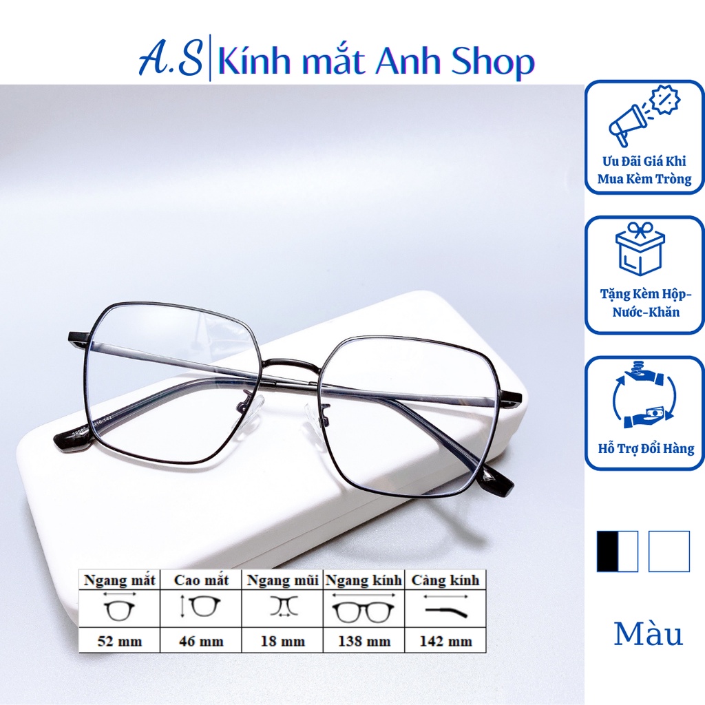 Kính giả cận kim loại thời trang kiểu vuông to thiết kệ to cá tính nhiều màu sắc 72567