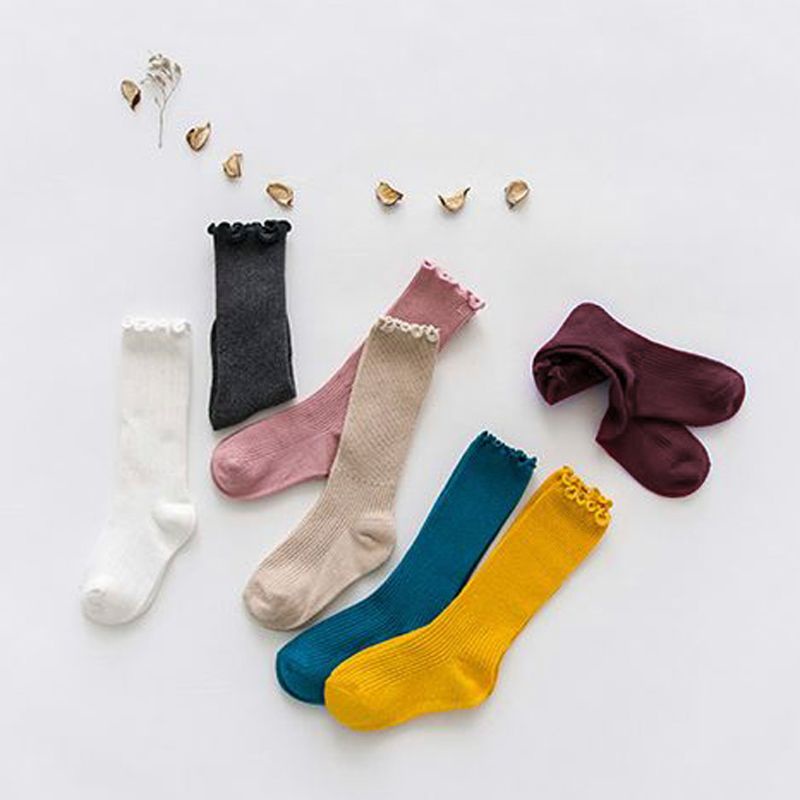 Vớ Cotton Pha Trộn Dài Ngang Bắp Chân Màu Trơn Dễ Thương Unisex