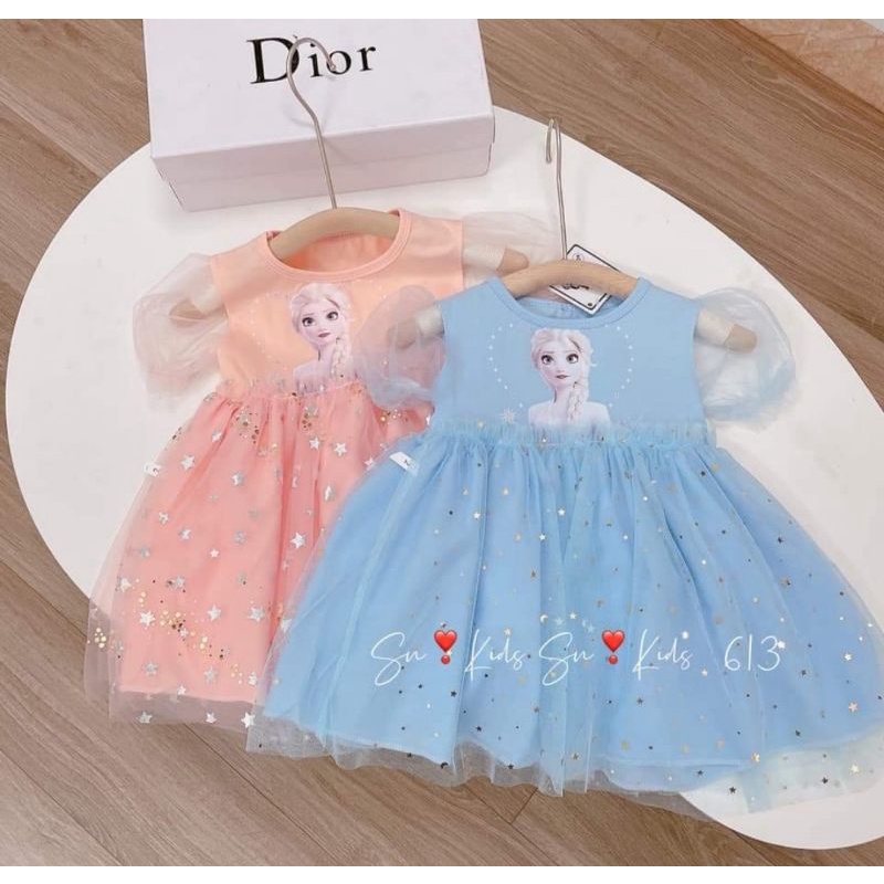 Váy xòe công chúa bé gái Elsa ren mềm chất đẹp mát