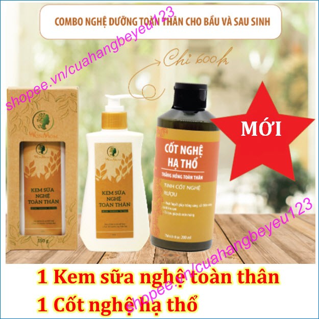 COMBO Nghệ dưỡng toàn thân cho bầu và sau sinh Wonmom (1 Kem sữa nghệ toàn thân + 1 Cốt nghệ hạ thổ)