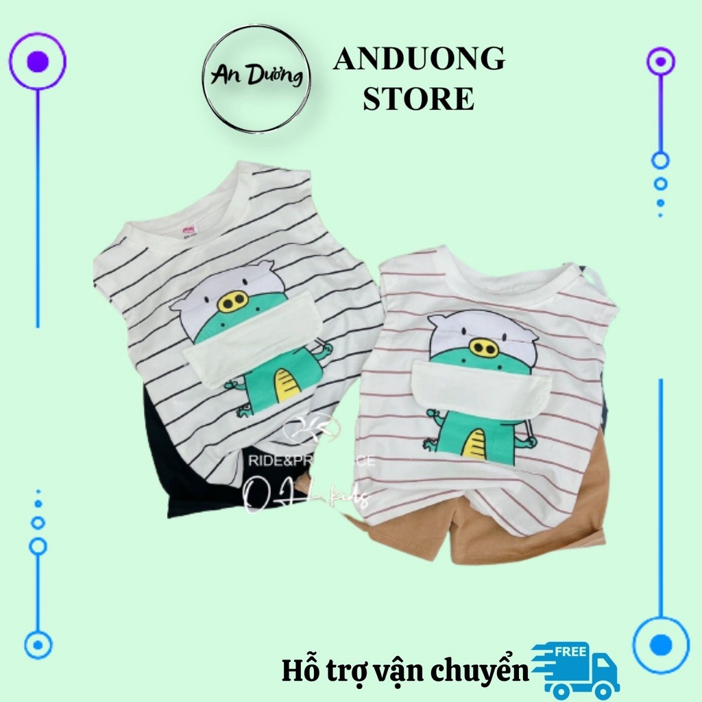 Bộ cotton bé trai, bộ kẻ túi bụng phong cách hàn quốc cho bé trai DNK892 S55
