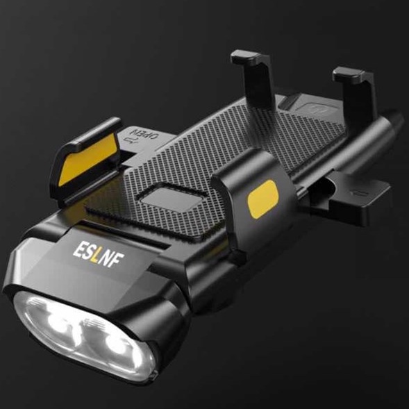 Đèn có còi kiêm giá kẹp điện thoại trên ghi đông xe đạp 4 trong 1