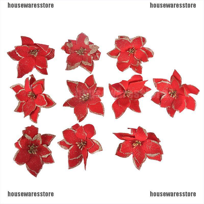 Bộ 10 Bông Hoa Giả Lấp Lánh Trang Trí Cây Thông Giáng Sinh