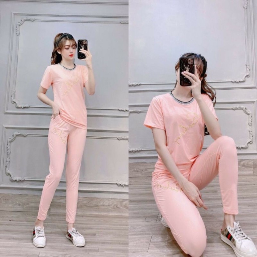 Đồ bộ nữ đồ mặc nhà Bigsize thun cotton trái tim quần dài co giãn Sét đồ bộ nữ dễ thương trung niên đẹp ESHOP DB08