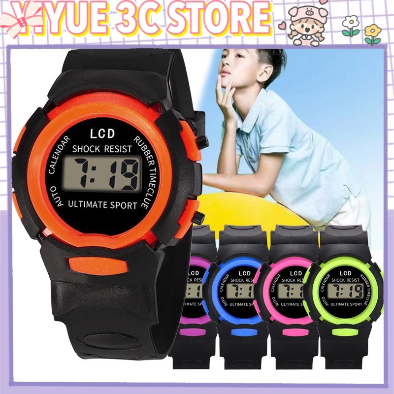 Đồng Hồ Điện Tử Dây Cao Su Màu Đen Chống Thấm Nước Cho Bé