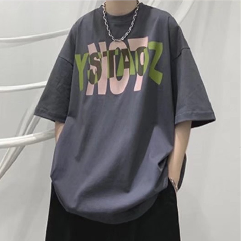 Áo Thun Nam Tay Ngắn Dáng Rộng Có In Chữ Phong Cách Hàn Quốc Thời Trang