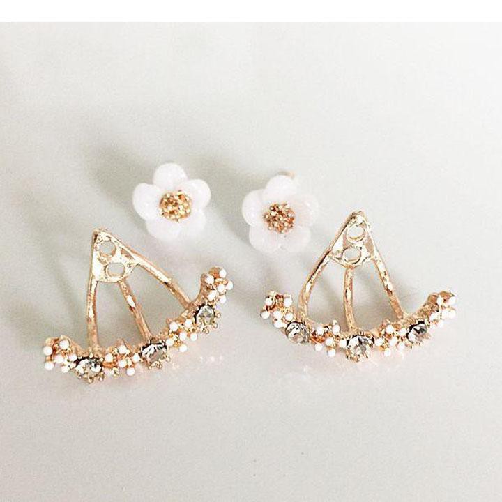 Khuyên tai HOA XEN KẼ CHUỖI VÀNH bông tai đính đá sang trọng đơn giản thanh lịch thời trang nữ