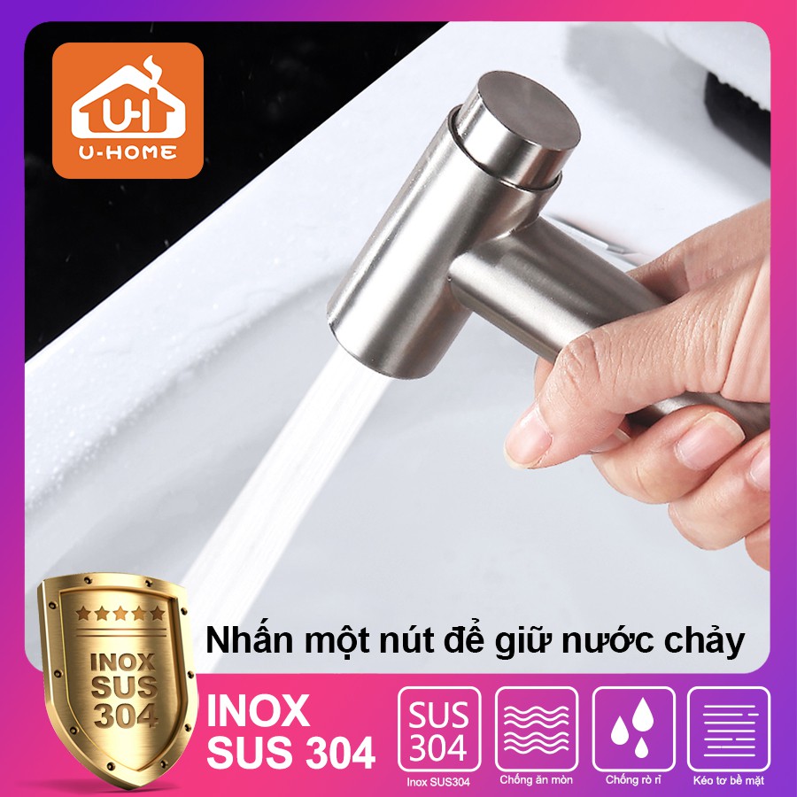 Tay xịt vệ sinh U-HOME Bộ vòi xịt vệ sinh Inox SUS 304 Cao cấp Chất liệu inox bền chắc U-1089