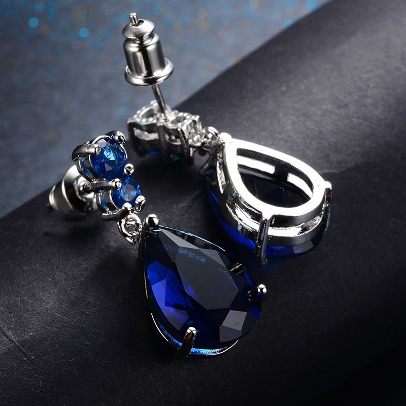 Bông tai mạ bạc 925 hình giọt nước đính đá xinh xắn