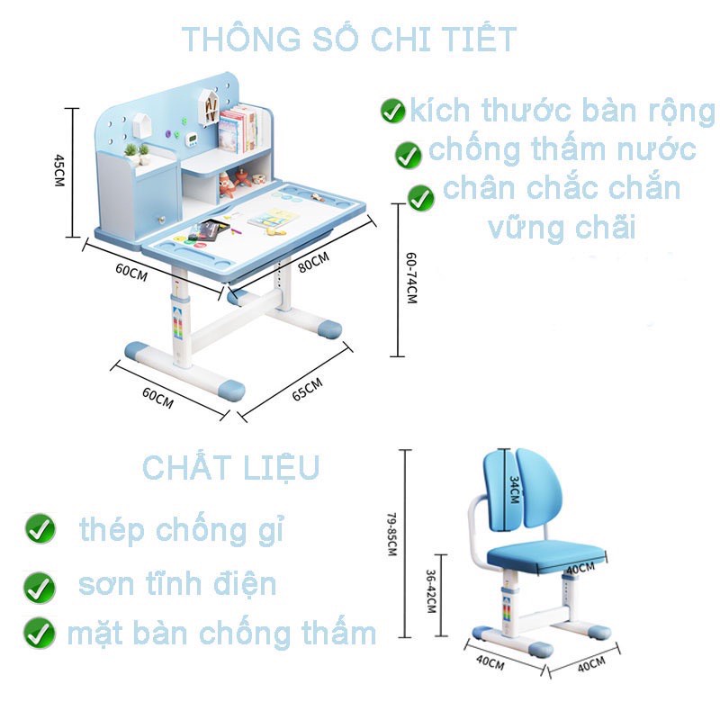 Bộ bàn ghế học sinh thông minh tiểu học có giá sách chống gù chống cận cho bé - HTDVN