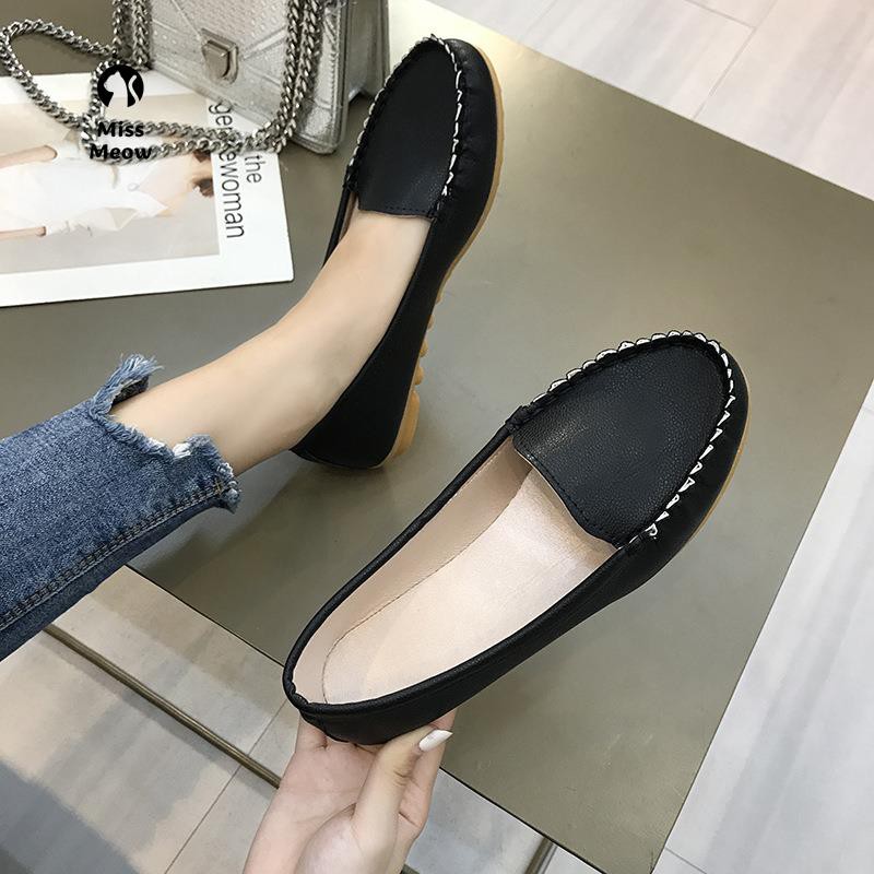 Miss meow Giày Doudou nữ mùa xuân 2021 mới thoải mái và đa năng lười một chân | BigBuy360 - bigbuy360.vn