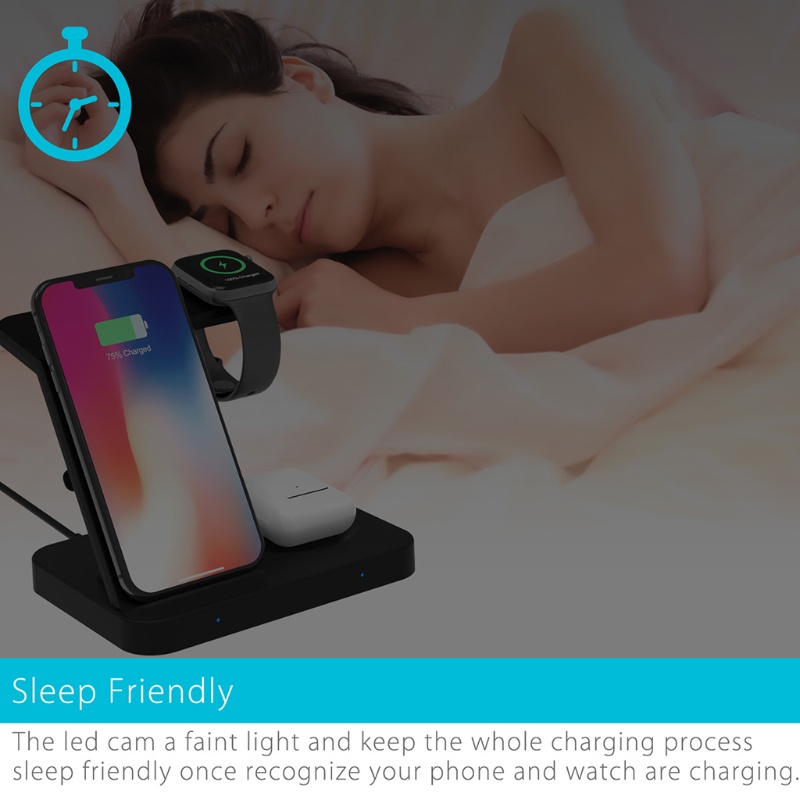 Đế Sạc Điện Thoại / Đồng Hồ Không Dây Qi 3 Trong 1