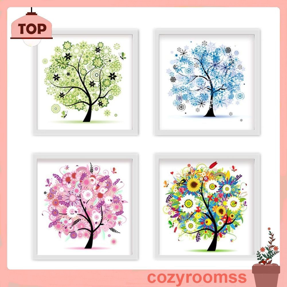 Tranh Thêu Đính Đá Trang Trí Thủ Công Tự Làm 5d Hình Cây 4 Mùa