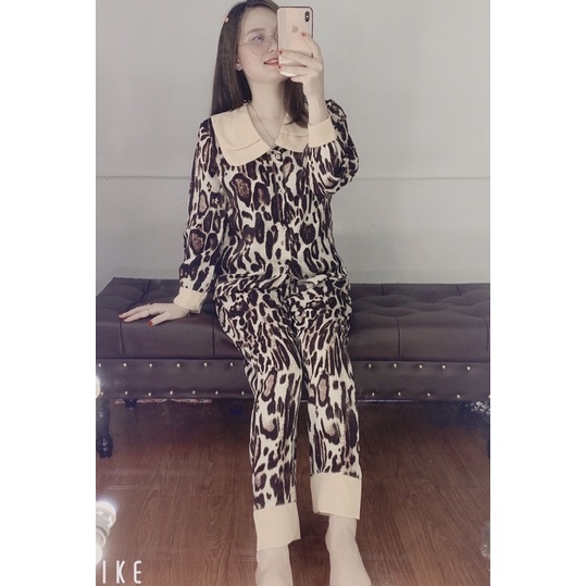 Bộ Pizama mặc nhà cổ sen 2 lá lụa cao cấpBộ Ngủ lụa tay dài quần dài hoạ tiết sang trọng mát [HÀNG CHUẨN] [ẢNH THẬT
