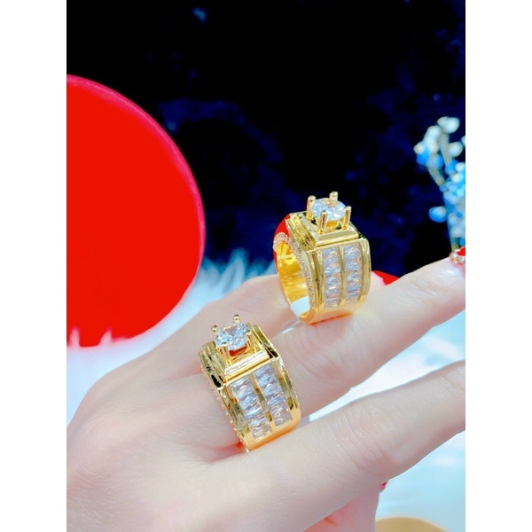 Nhẫn nam đính đá trắng mạ vàng 18 siêu đẹp nhiều size