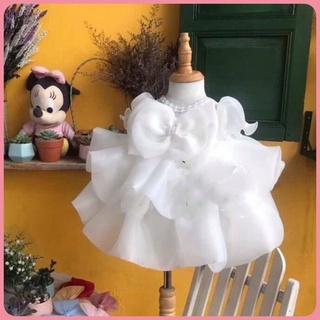 Váy công chúa cộc tay 2 tầng thiết kế nơ ngực cự xinh, đầm công chúa cao cấp cho bé gái kèm cài tóc xinh xắn