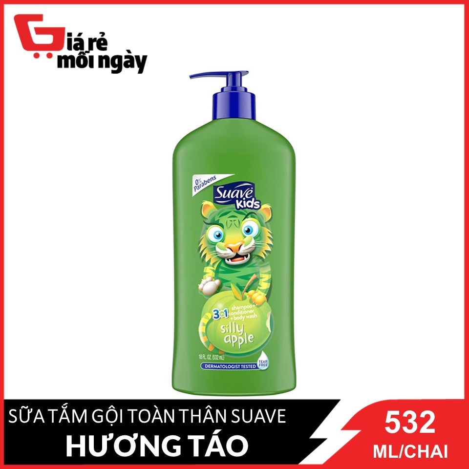 [Made in USA] Sữa Tắm Gội Toàn Thân Cho Bé 3in1 Suave Kids Hương Táo (Con Hổ) 532ml/Chai