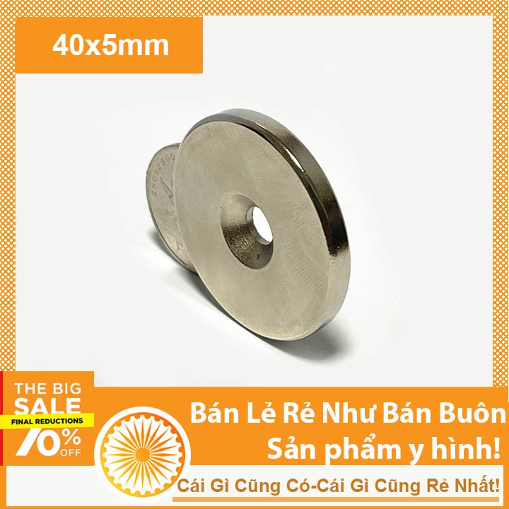 Nam Châm Đất Hiếm 40x5 lỗ 6mm Từ Tính Mạnh N35