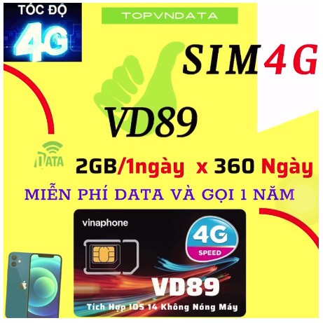 SIM 4G - VD89 12T trọn gói 1 Năm ( DATA + GỌI MIỄN PHÍ CẢ NĂM ) Không Cần Nạp Tiền - Bảo Hành 12 Tháng