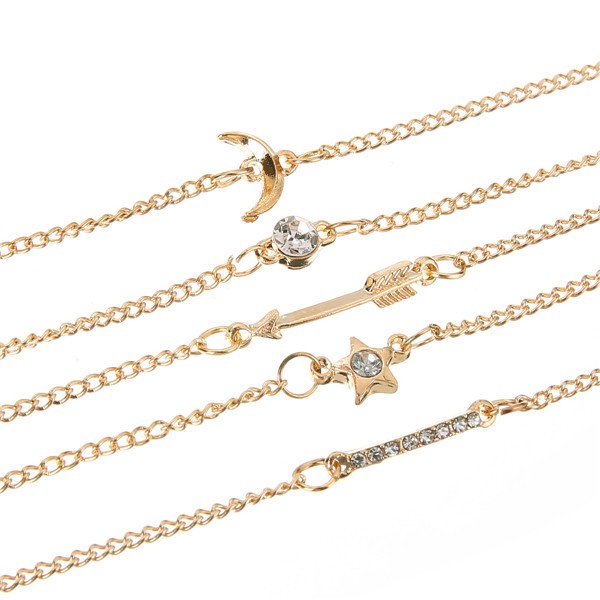 Set 5/6 vòng tay nhiều mặt khác nhau bằng hợp kim đính đá cho nữ