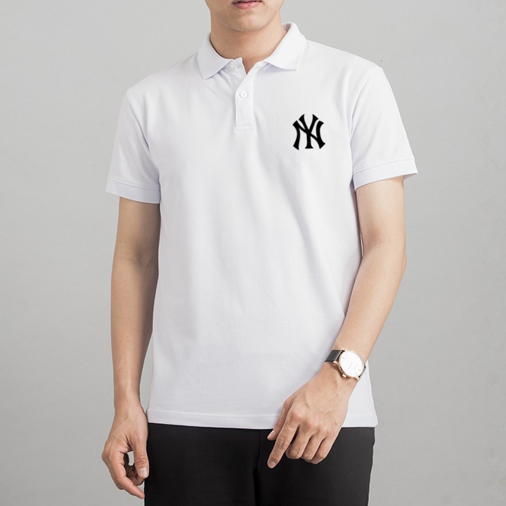 Áo Polo Logo NY Chất Cotton BIGOMALL - Áo phông có cổ nam nữ unisex freesize form rộng 65kg