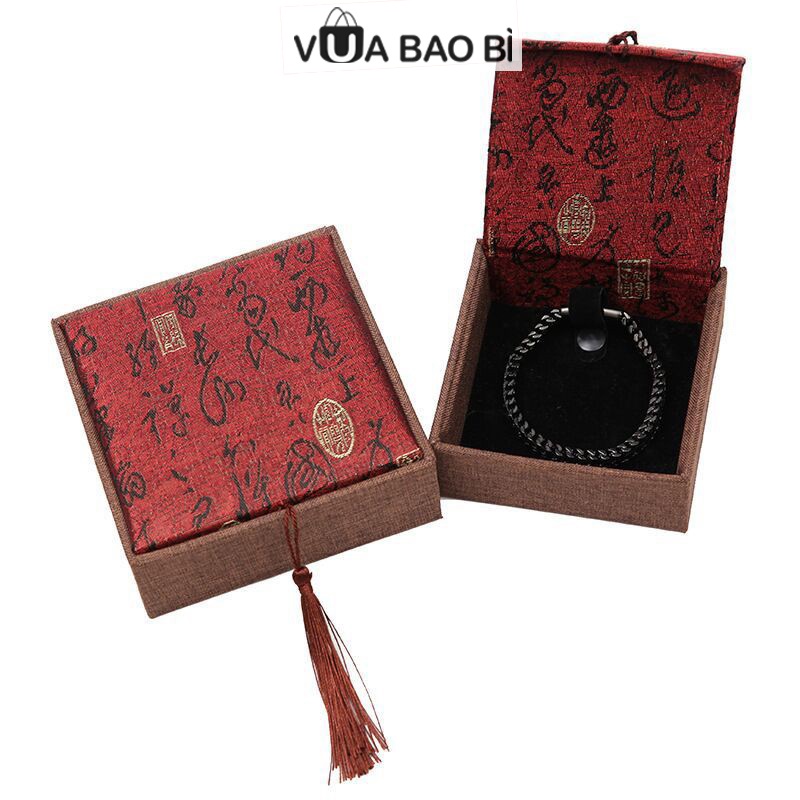 Hộp Gấm đựng trang sức, vòng phong thủy 10x10cm, Hộp đựng vòng tay, mặt đá bằng gấm cao cấp VUA BAO BÌ