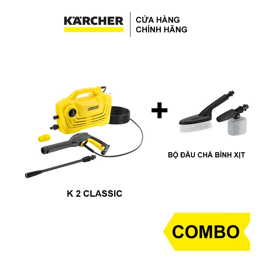 Combo máy xịt rửa xe Karcher K2 Classic và bộ đầu chà bình xịt