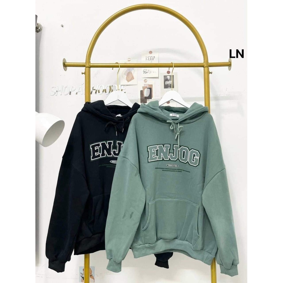 Áo hoodie enjog  Áo hoodie nữ nỉ cotton form rộng  tay bồng  Áo mũ 2 lớp xịn xò