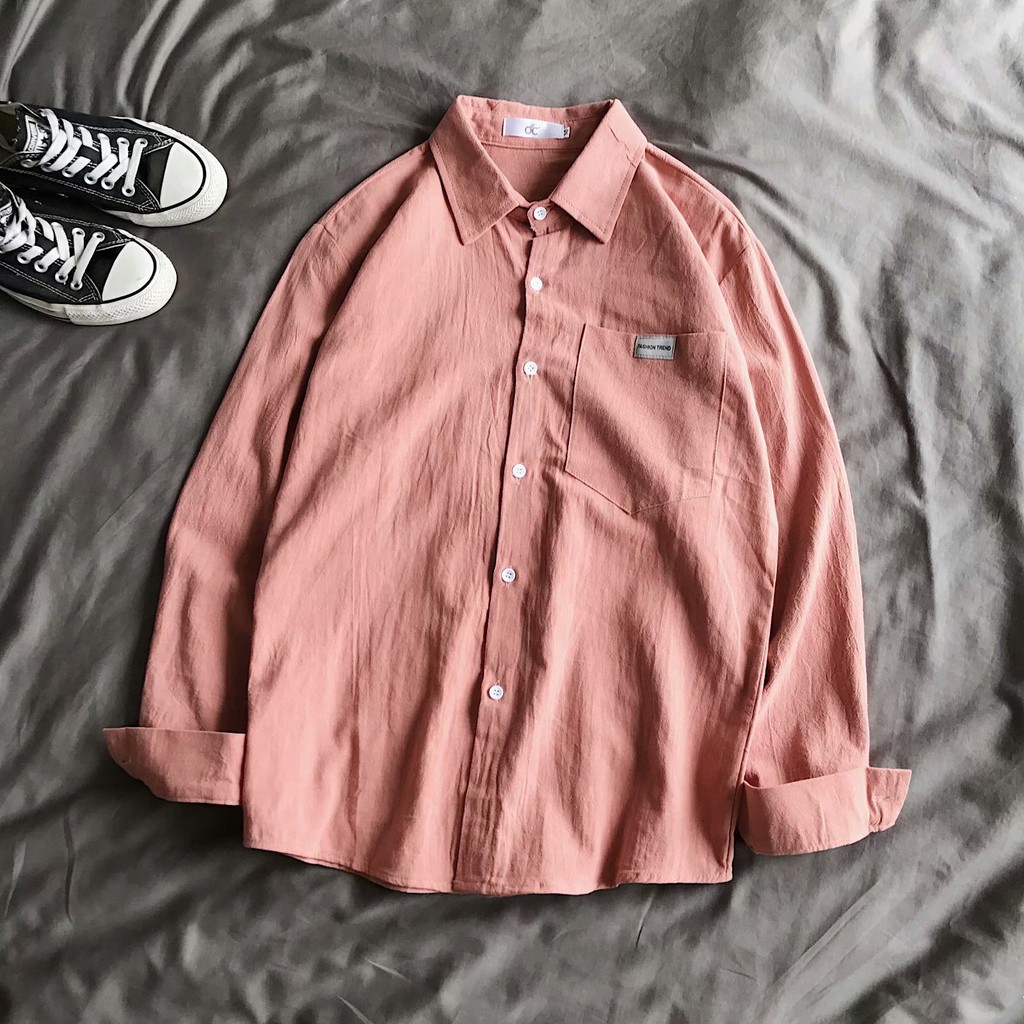 Áo sơ mi nam vải thô màu vàng hồng trắng xanh rêu style Hàn Quốc | BigBuy360 - bigbuy360.vn