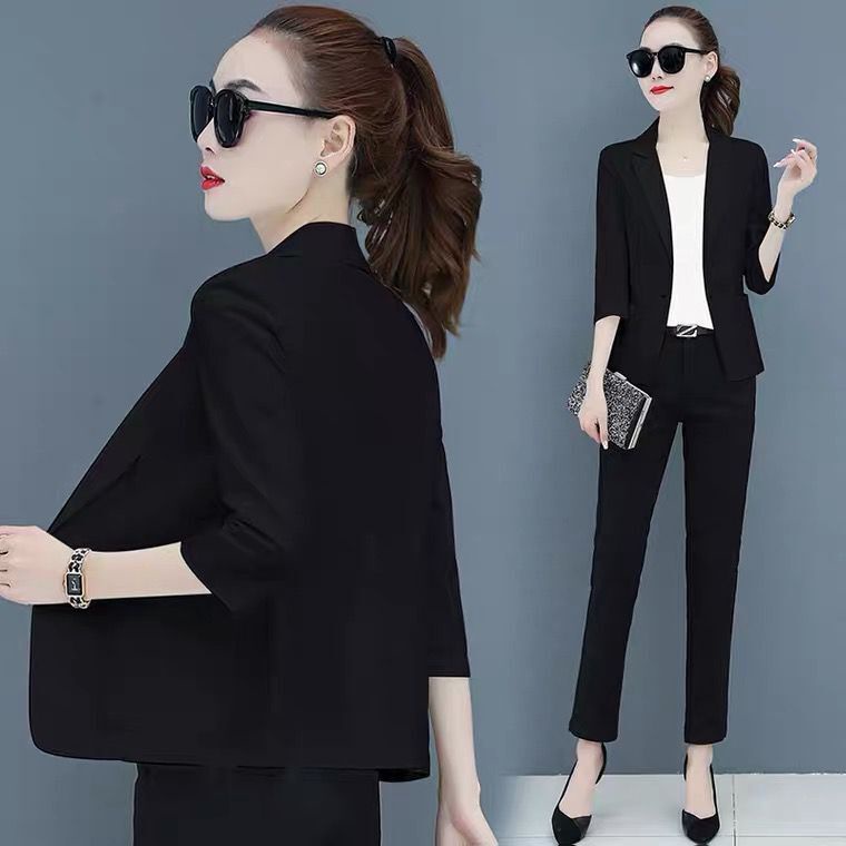 Áo Khoác Vest Màu Đen Dáng Ngắn Phong Cách Hàn Quốc Thời Trang Mùa Hè Cho Nữ