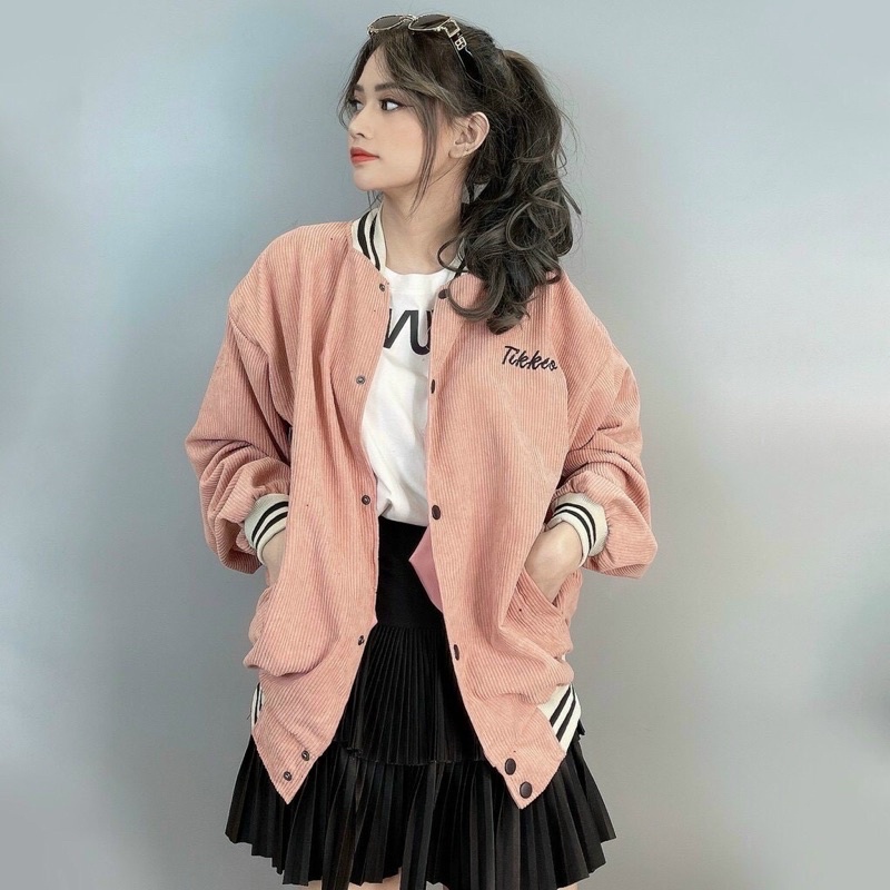 Áo Khoác varsity nhung tăm áo bomber Kaki Nam Nữ Vàng Cao Cấp Bao Nhiều Màu KK028 - QSTORE