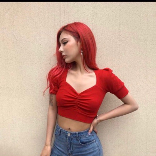 Áo croptop thun borip nhún ngực - Kèm hình và clip thật -4U