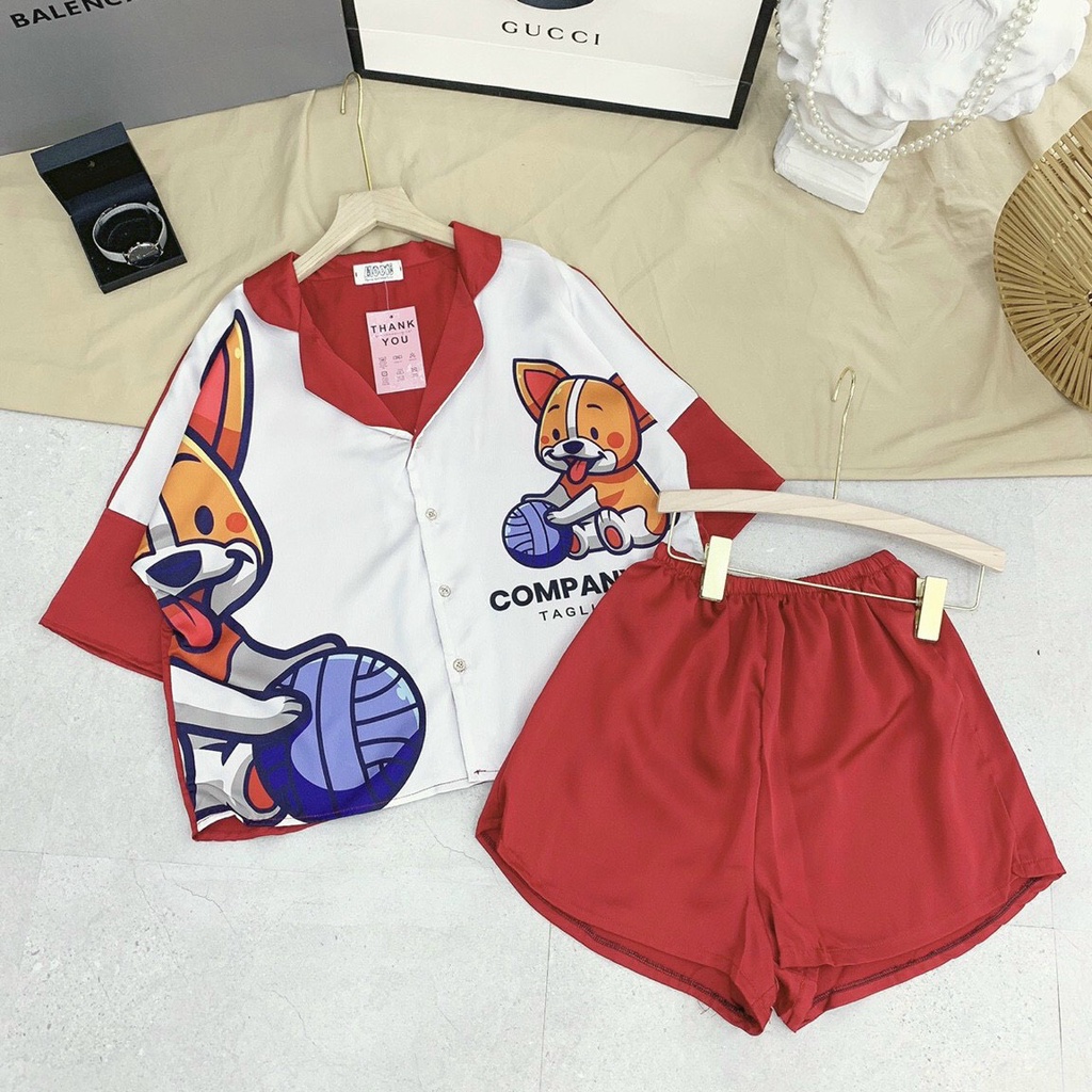 BỘ PYJAMA ĐÙI TAY DƠI MẶC NHÀ LỤA SATIN IN HÌNH 3D NHIỀU MẪU