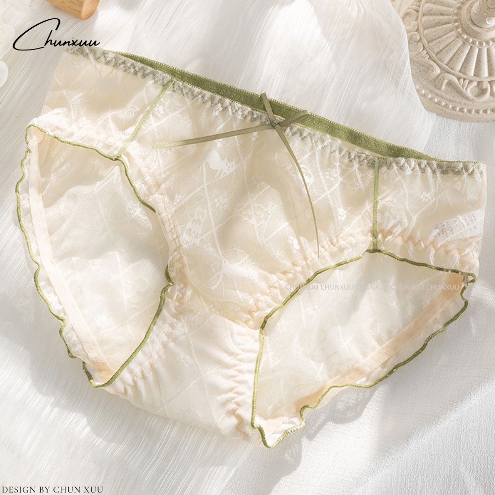 Quần lót ren nữ vải ren gấm cao cấp họa tiết mèo in chìm đính nơ dễ thương ChunXuu - QC130