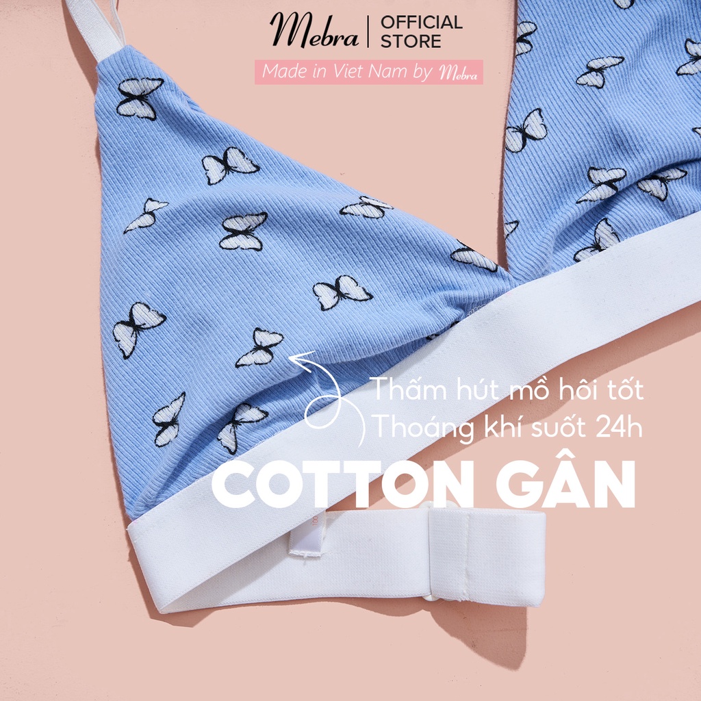 Áo lót không gọng không đệm có tặng mút đệm mỏng cotton kháng khuẩn thoáng khí màu xanh hoạ tiết butterfly Mebra A050