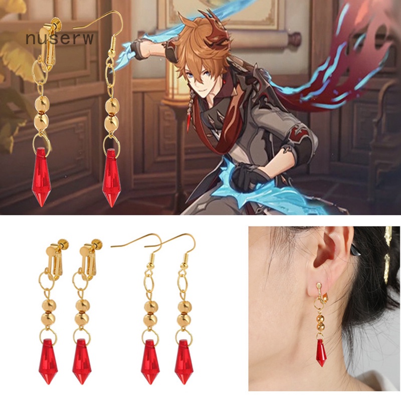 Bông tai đính đá pha lê xanh dương hóa trang nhân vật anime Genshin Impact Kaeya Alberich chất lượng cao