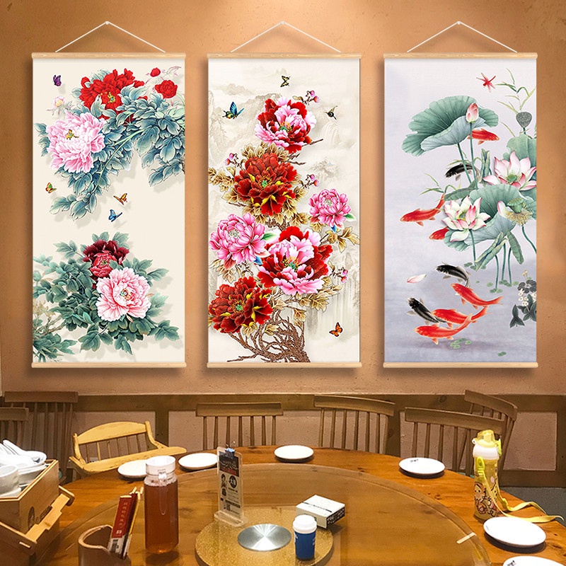 Tranh Vải Cuốn Treo Tường In Hình Hoa Sen Phong Cách vintage