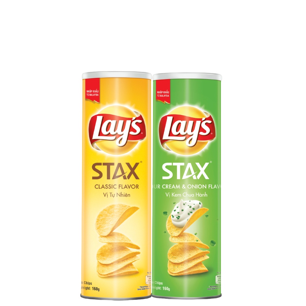 [Mã GRO1APR giảm 20K đơn 150K] Combo 2 Bánh snack khoai tây miếng Lay's Stax Hộp 160g Mix vị: Tự nhiên và Kem chua hành