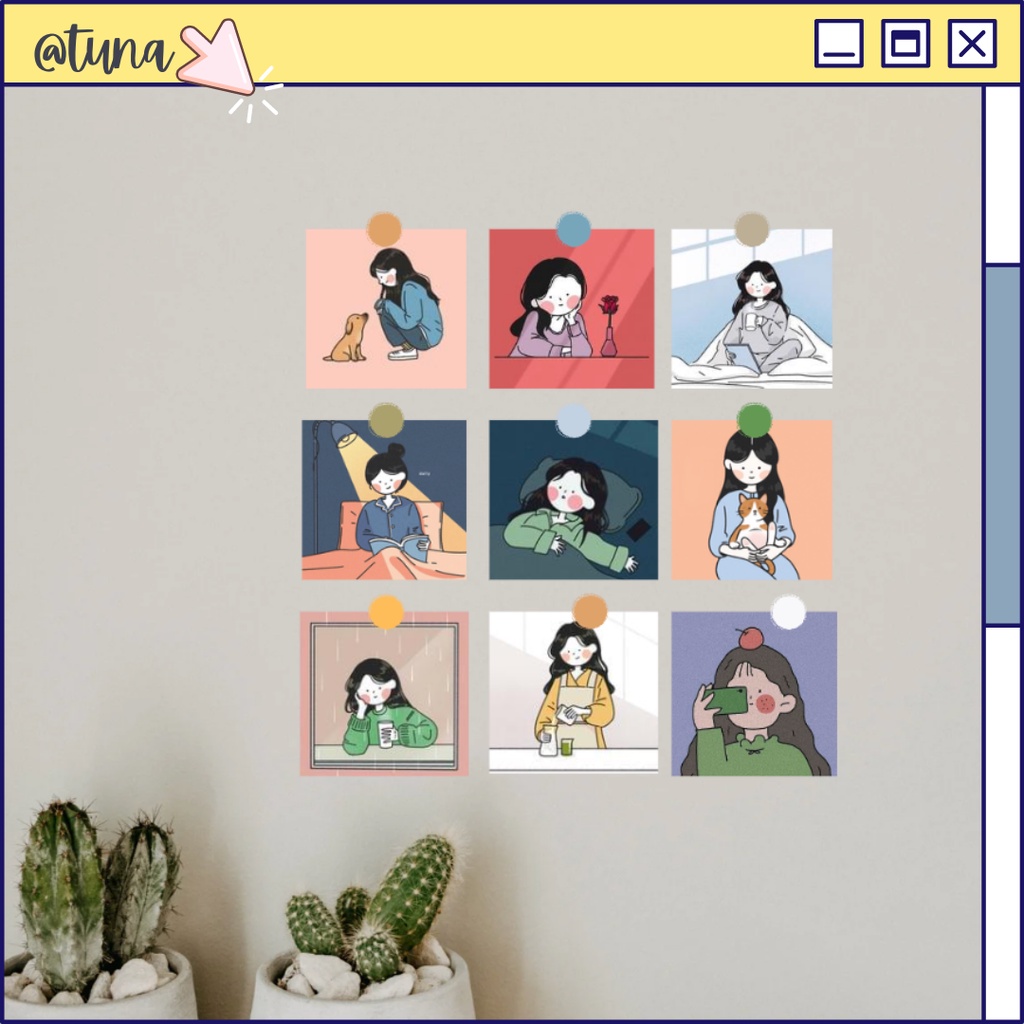 Hình Dán Tường Cô Gái Tuna Postcard Decor Trang Trí  Bàn Học Giấy Đẹp Sắc Nét Phong Cách Hàn Quốc GIRL2