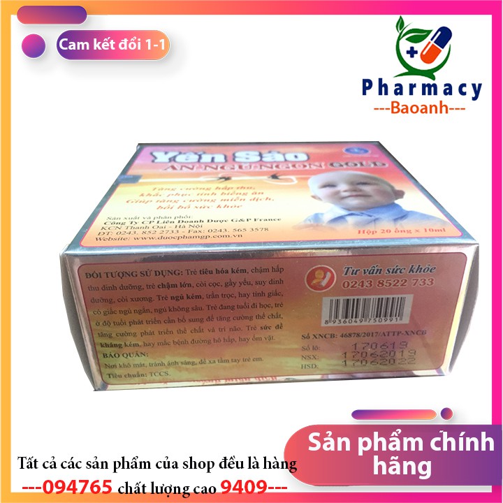 Yến sào ăn ngủ ngon gold [HỘP 20 ỐNG]- giúp bé ăn ngon miệng, tăng cường sức đề kháng cho cơ thể