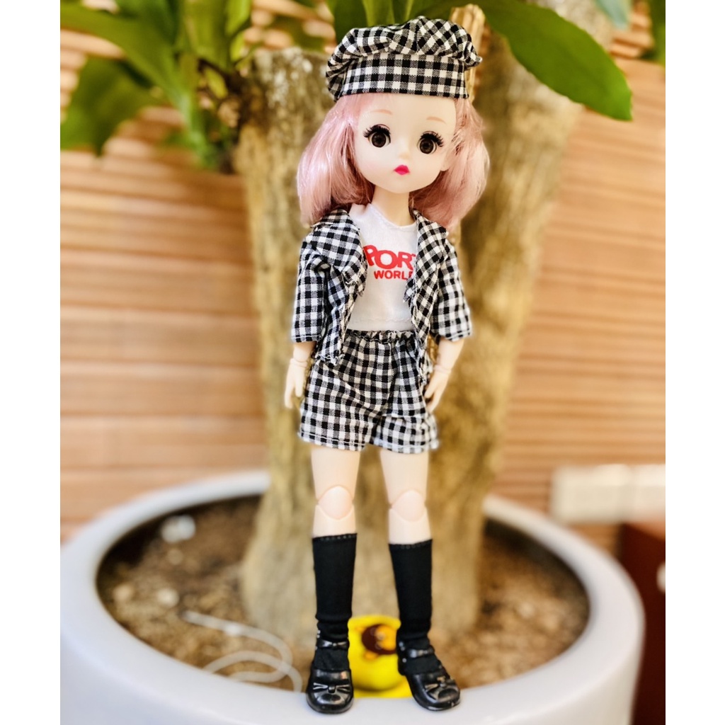 Búp Bê 30cm 23 Khớp Mắt 4D Nhắm Mở Kèm Váy Và Giày - Caro Đen