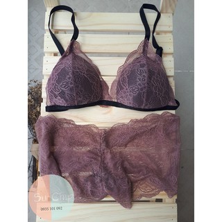 Bộ đồ lót Bralette Hồng Ruốc Đùi có mút, không gọng
