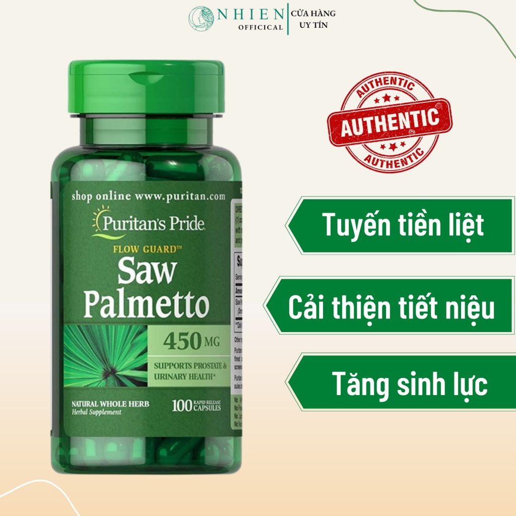 Viên uống cọ lùn Saw Palmetto Puritan tăng cường sức khỏe tuyến tiền liệt và đường tiết niệu ở nam giới 450mg