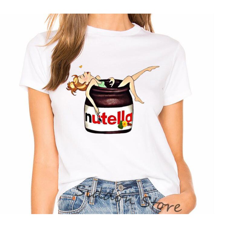 Áo Thun Nữ In Chữ Nutella Addict Phong Cách Harajuku Hàn Quốc Thời Trang Mùa Hè 2020