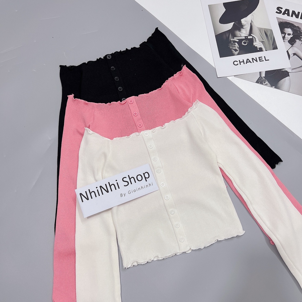 Áo len cúc cổ thuyền dáng ngắn, Áo len Croptop dài tay sexxy AL7108 - NhiNhiShop