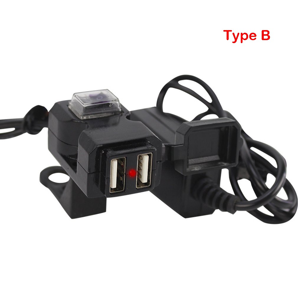 Sạc điện thoại trên xe máy Cục Sạc Điện Thoại Di Động Abs Hai Cổng Usb 12V 24V Có Công Tắc Cho Xe Hơi Xe Máy