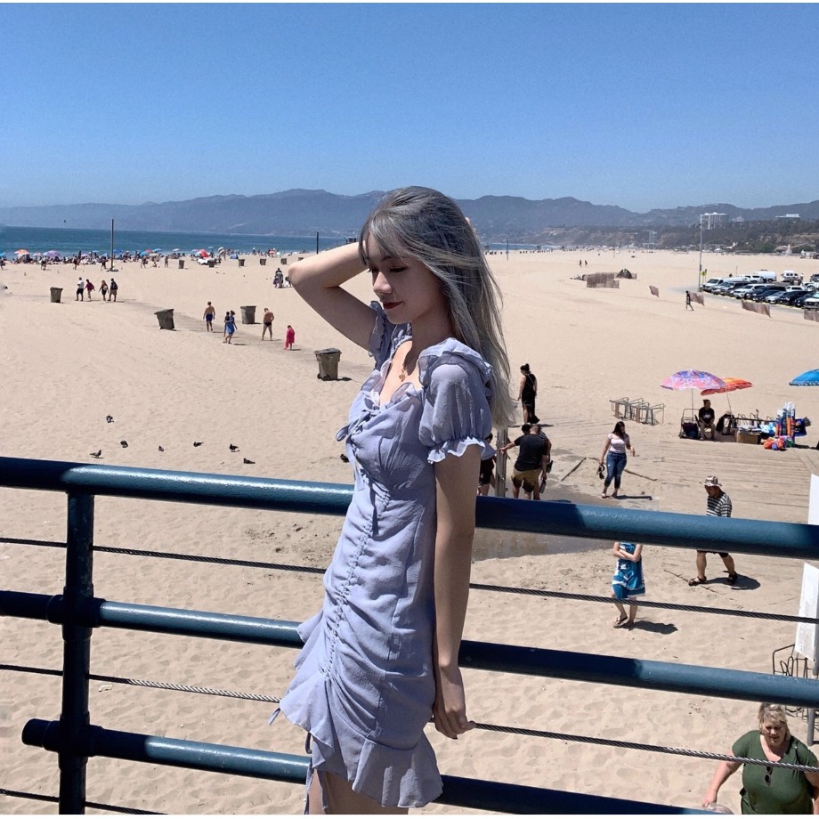 Đầm tay ngắn dây rút phối bèo phong cách retro cho nữ | BigBuy360 - bigbuy360.vn