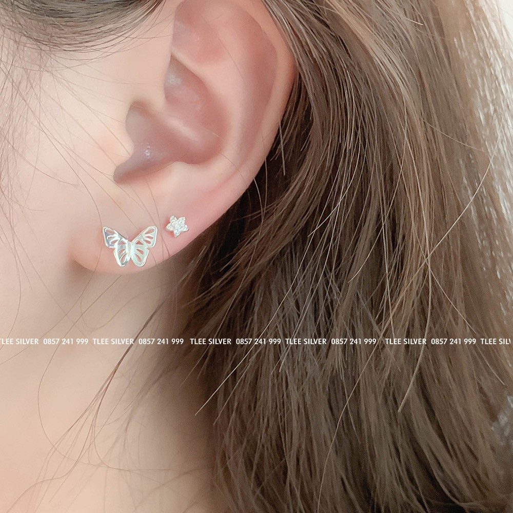 Khuyên tai bạc nữ TLEE cánh bướm trơn xinh xắn TleeJewelry