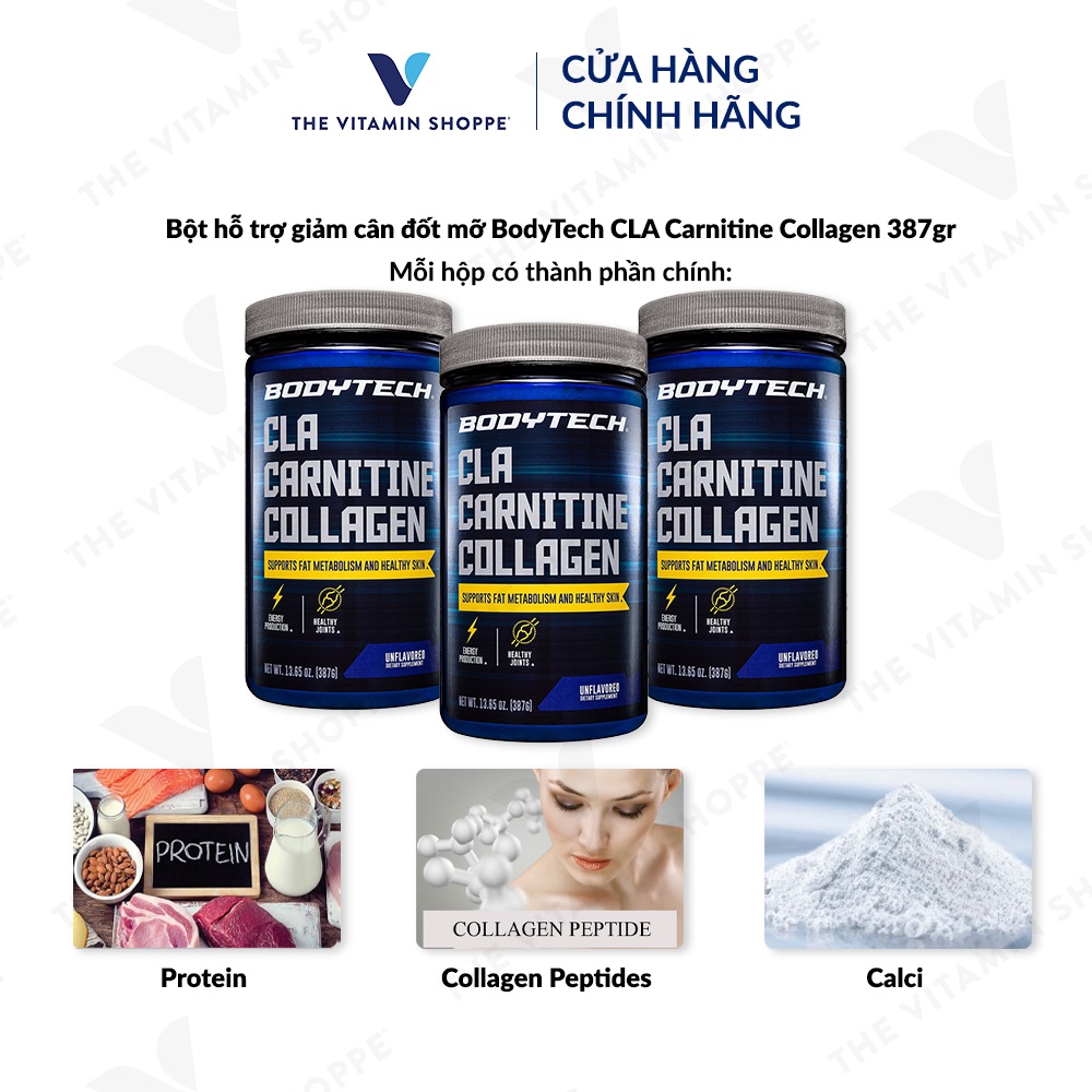 Bột hỗ trợ giảm cân đốt mỡ BODYTECH CLA Carnitine Collagen Unflavored 387gr